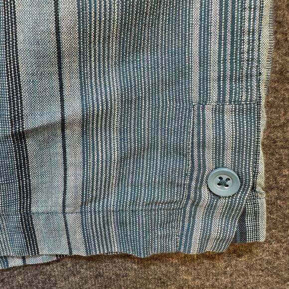 Visitor 100% Linen Men's‎ Casual Shirt L Textured Striped Coastal Beachy Grandpa - Picture 5 of 7